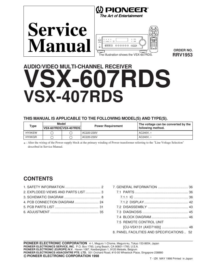 pioneer vsx 607 rds service manual