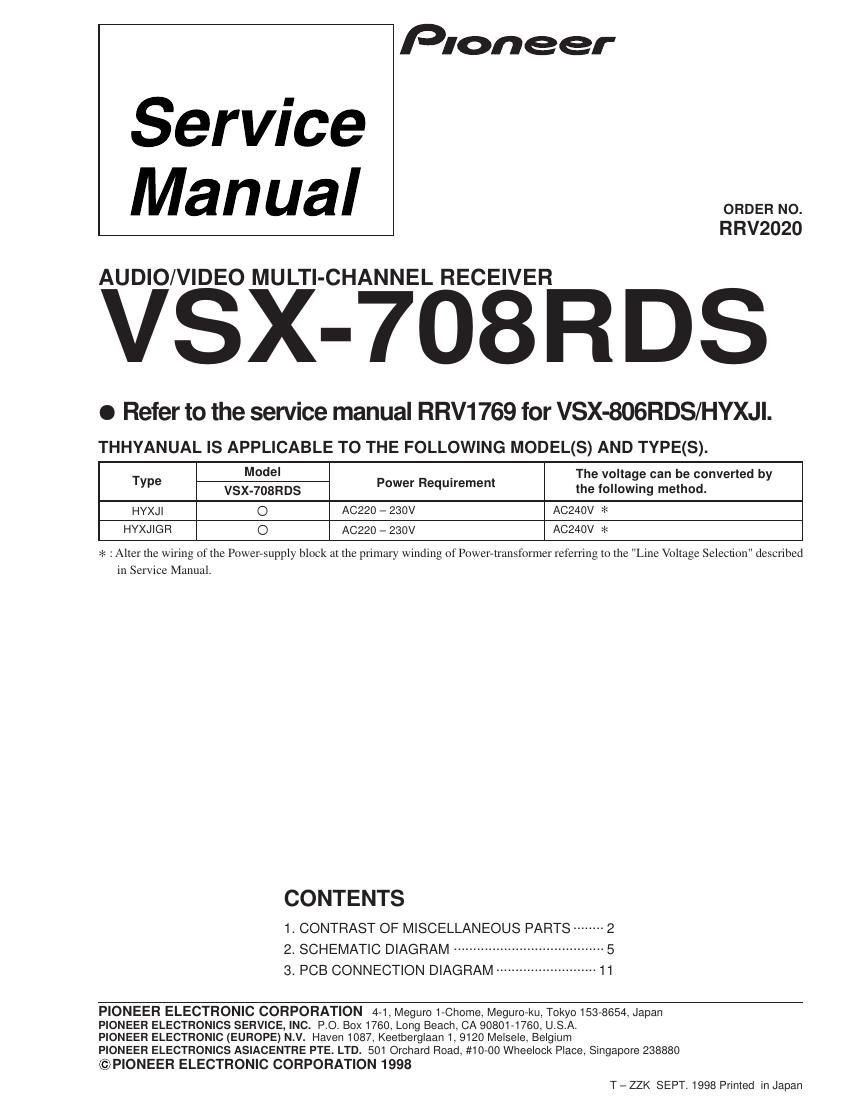 pioneer vsx 708 rds service manual