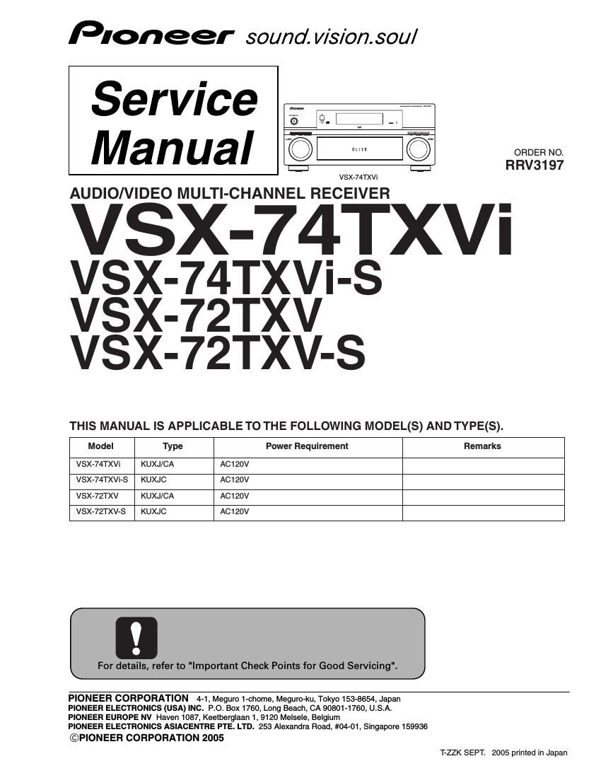 pioneer vsx 74 txvi service manual