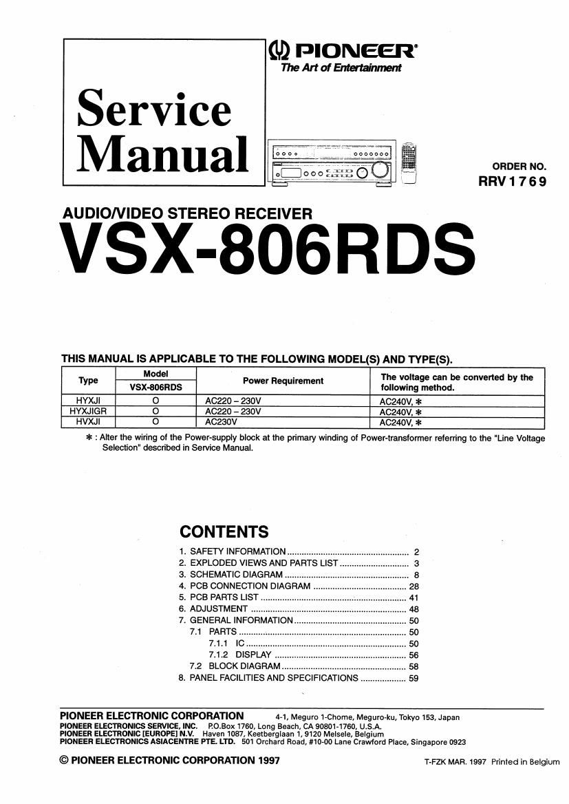 pioneer vsx 806 rds service manual