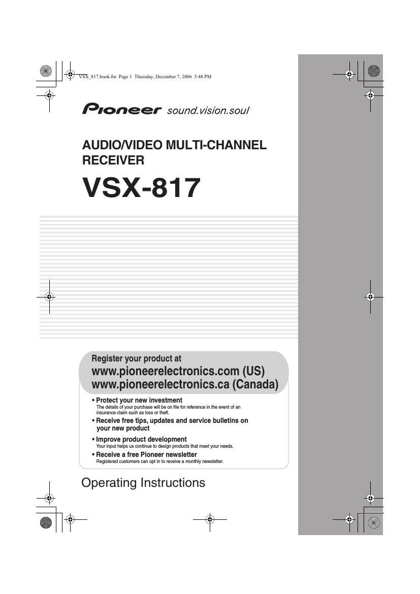 pioneer vsx 817 owners manual