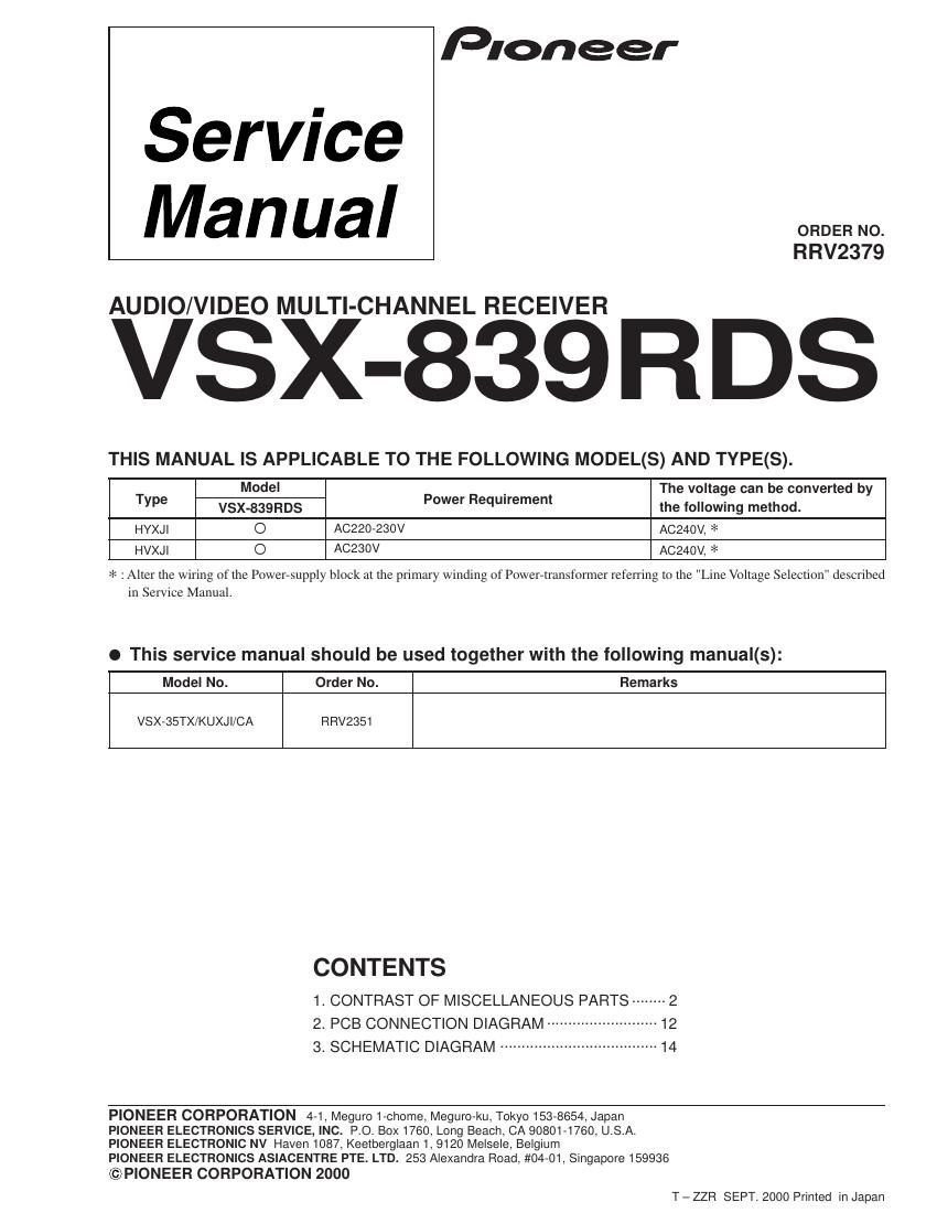 pioneer vsx 839 rds service manual