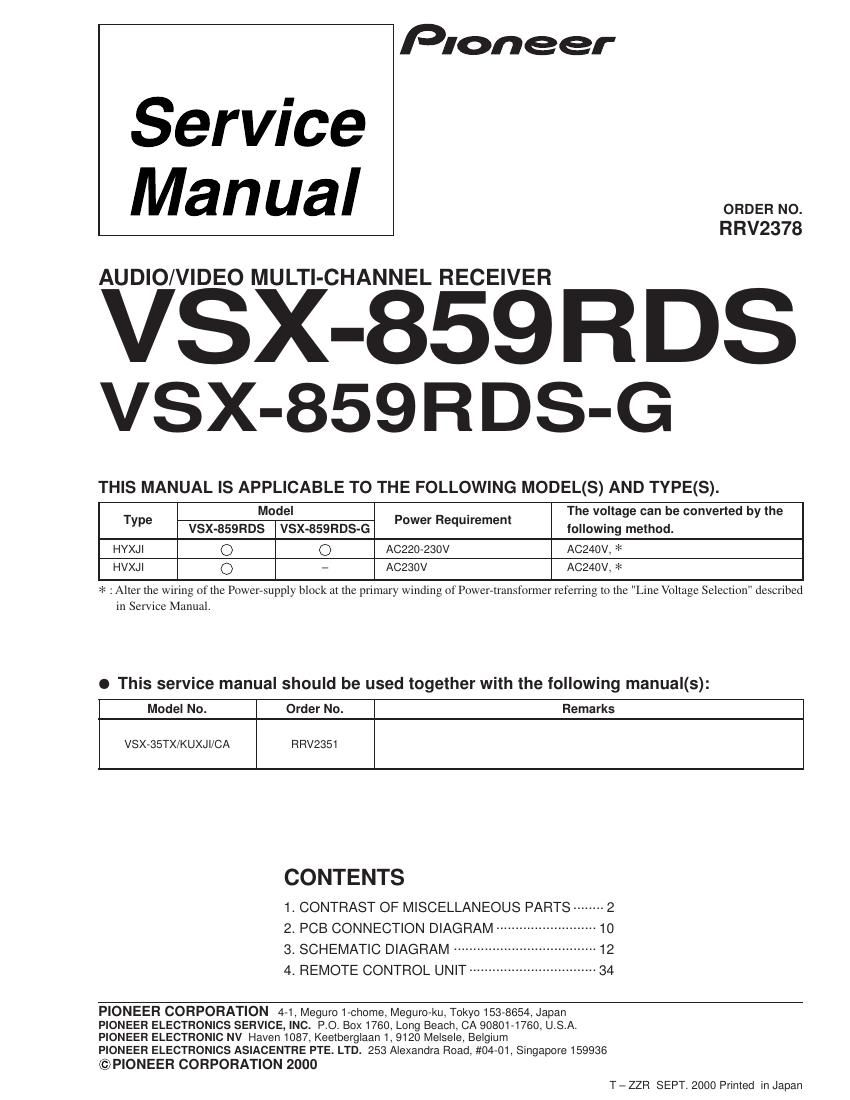 pioneer vsx 859 rdsg service manual