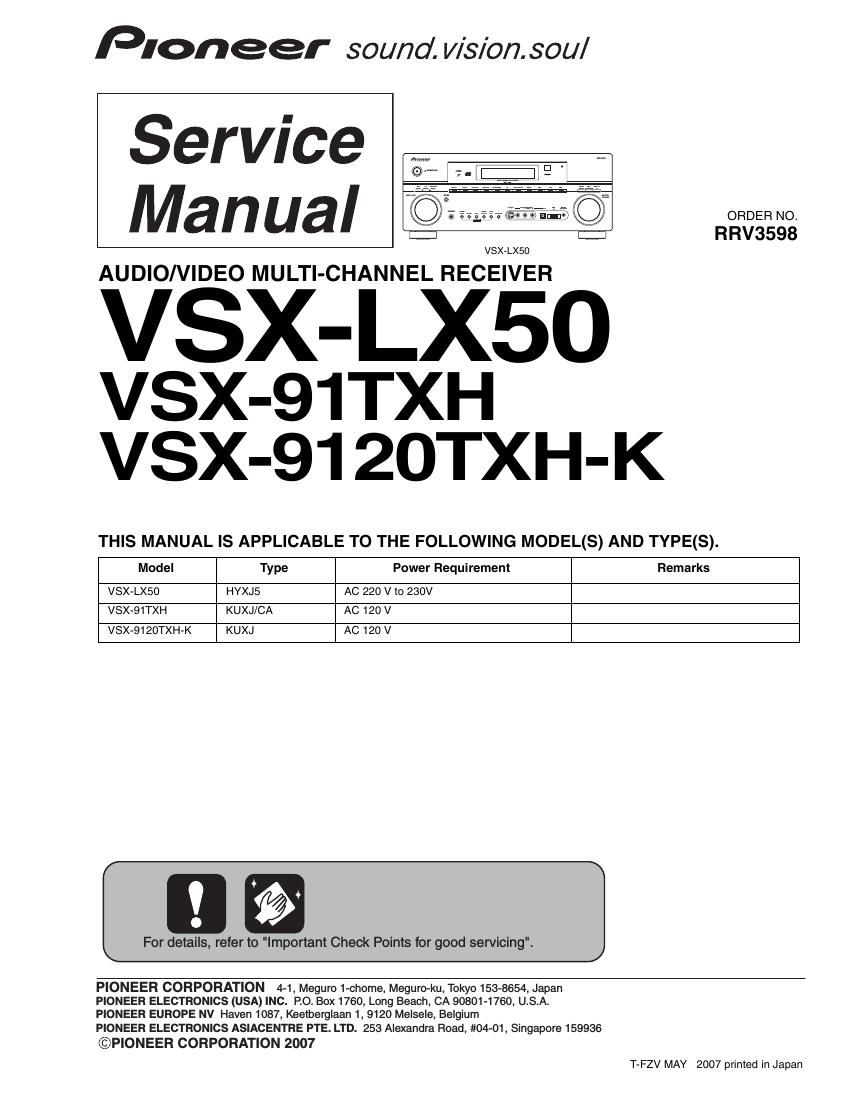 pioneer vsx 91 txh service manual