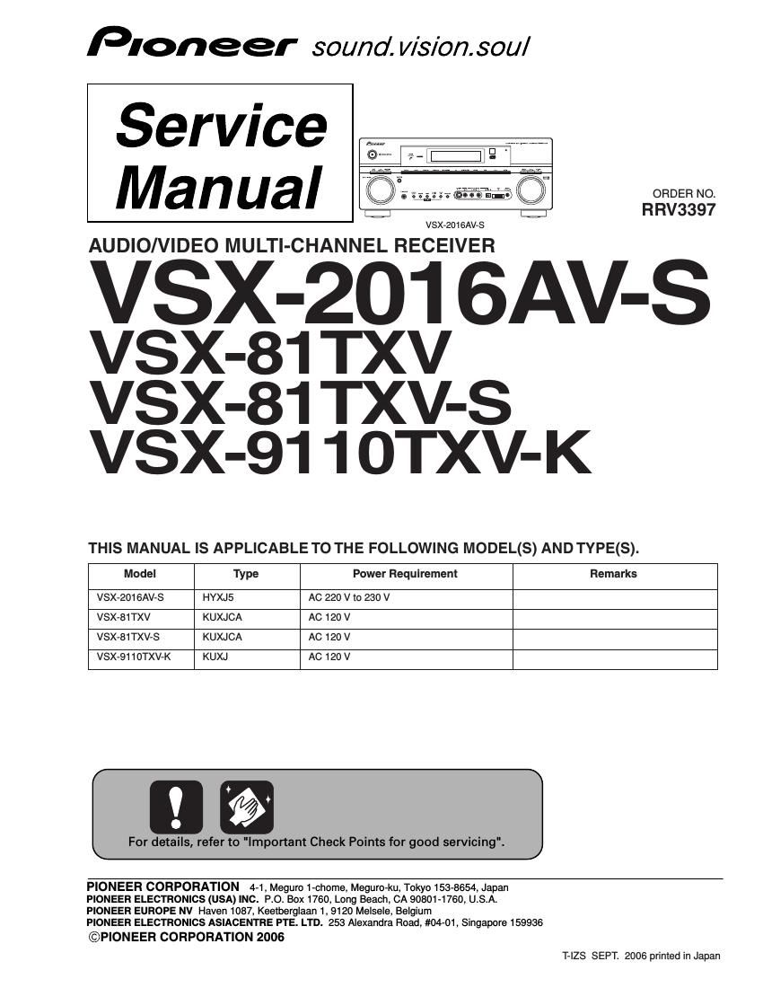 pioneer vsx 9110 txvk service manual