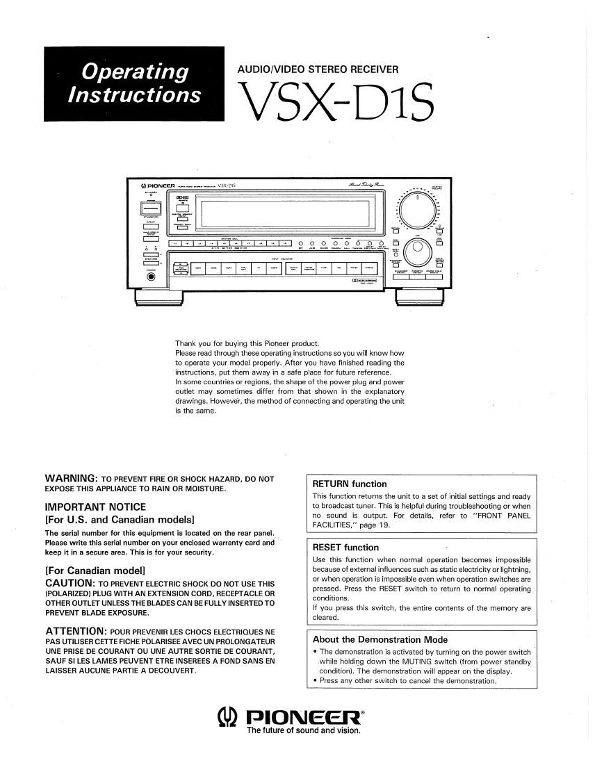 pioneer vsxd 1 s owners manual