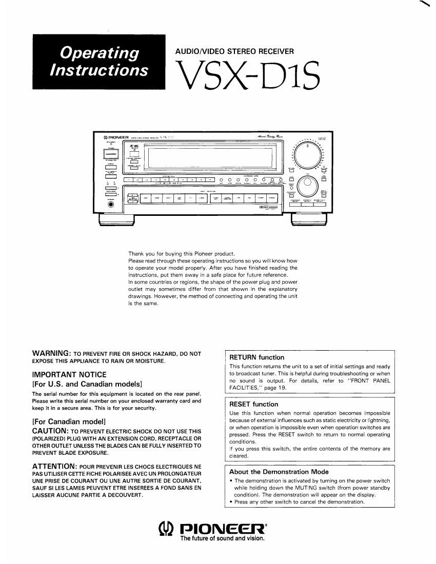 pioneer vsxd 1 s service manual