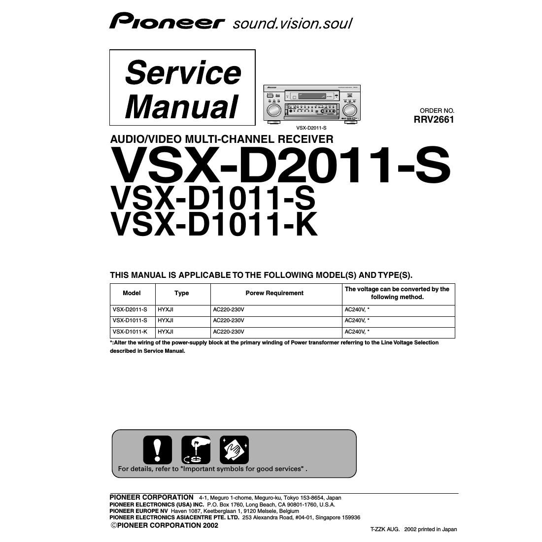 pioneer vsxd 1011 service manual