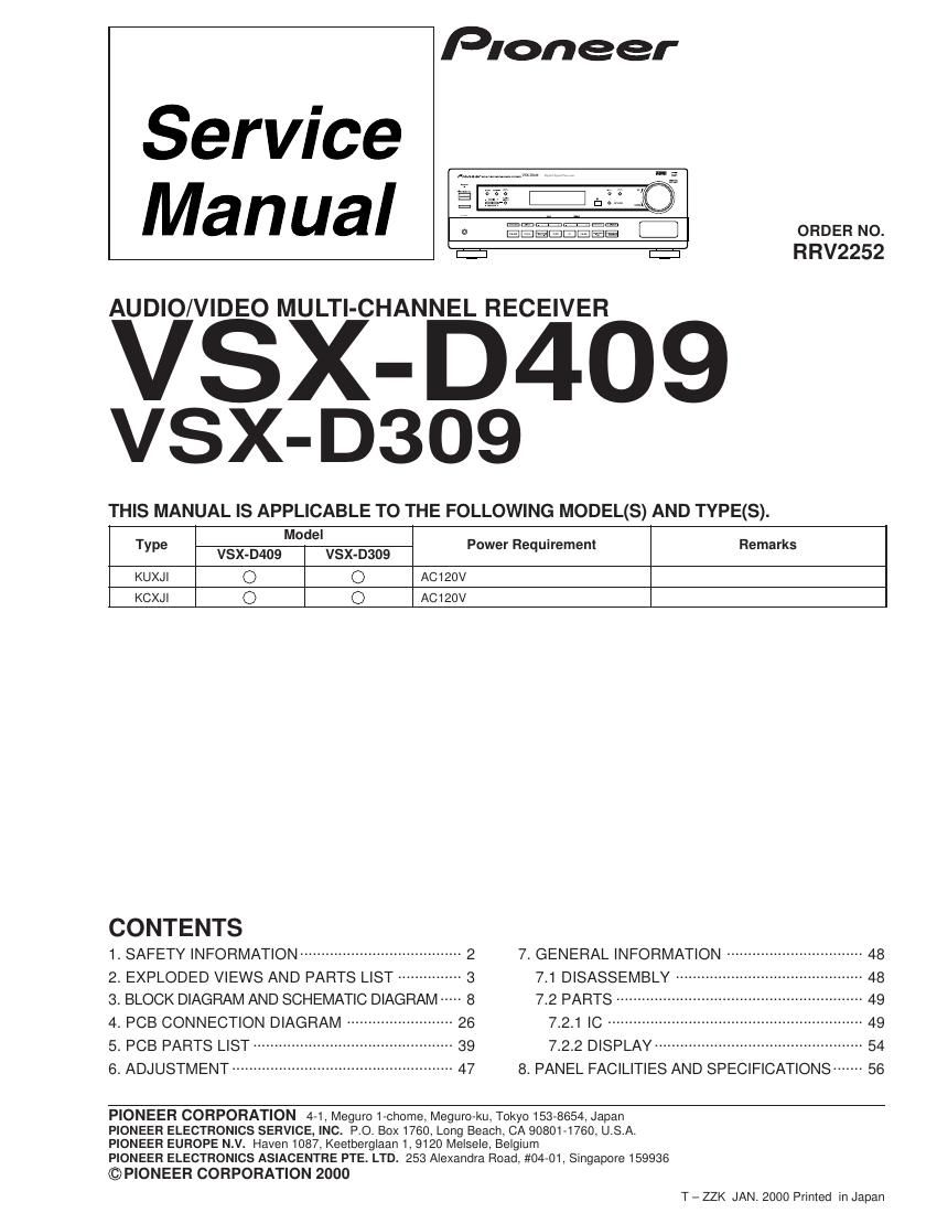 pioneer vsxd 309 service manual