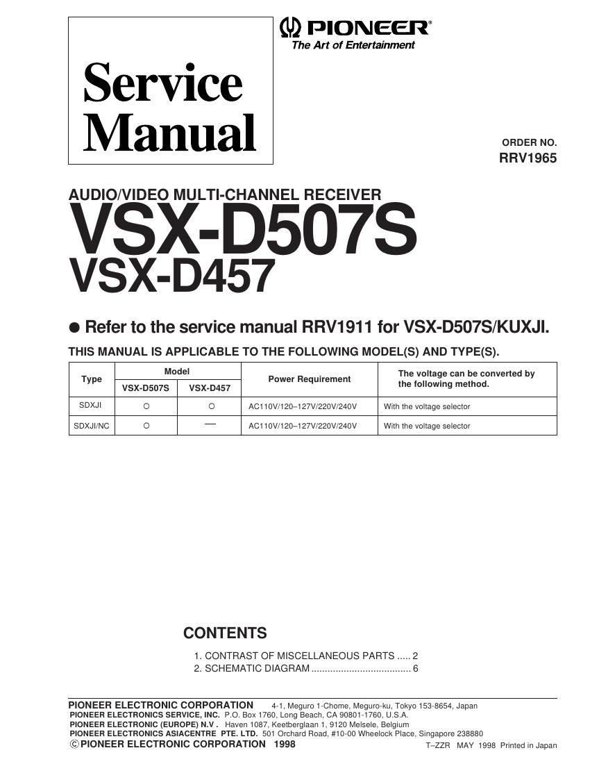 pioneer vsxd 457 service manual