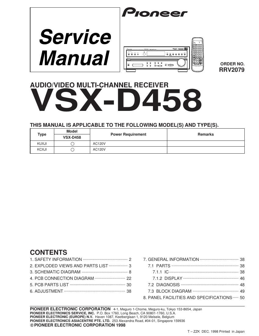 pioneer vsxd 458 service manual