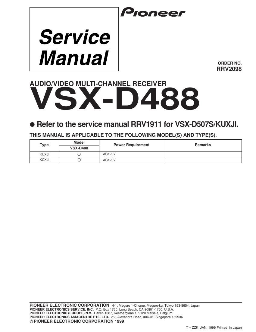 pioneer vsxd 488 service manual