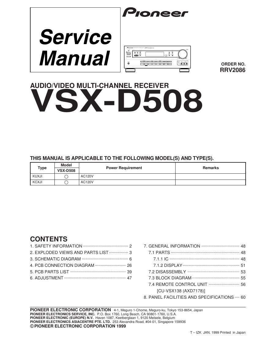 pioneer vsxd 508 service manual