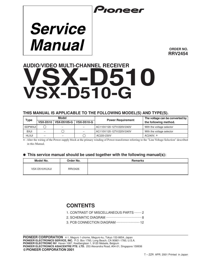 pioneer vsxd 510 g service manual