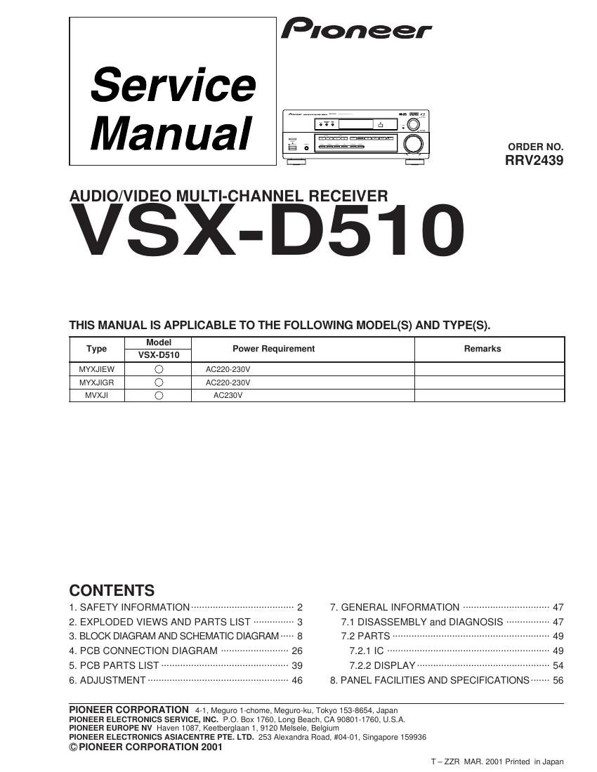 pioneer vsxd 510 service manual