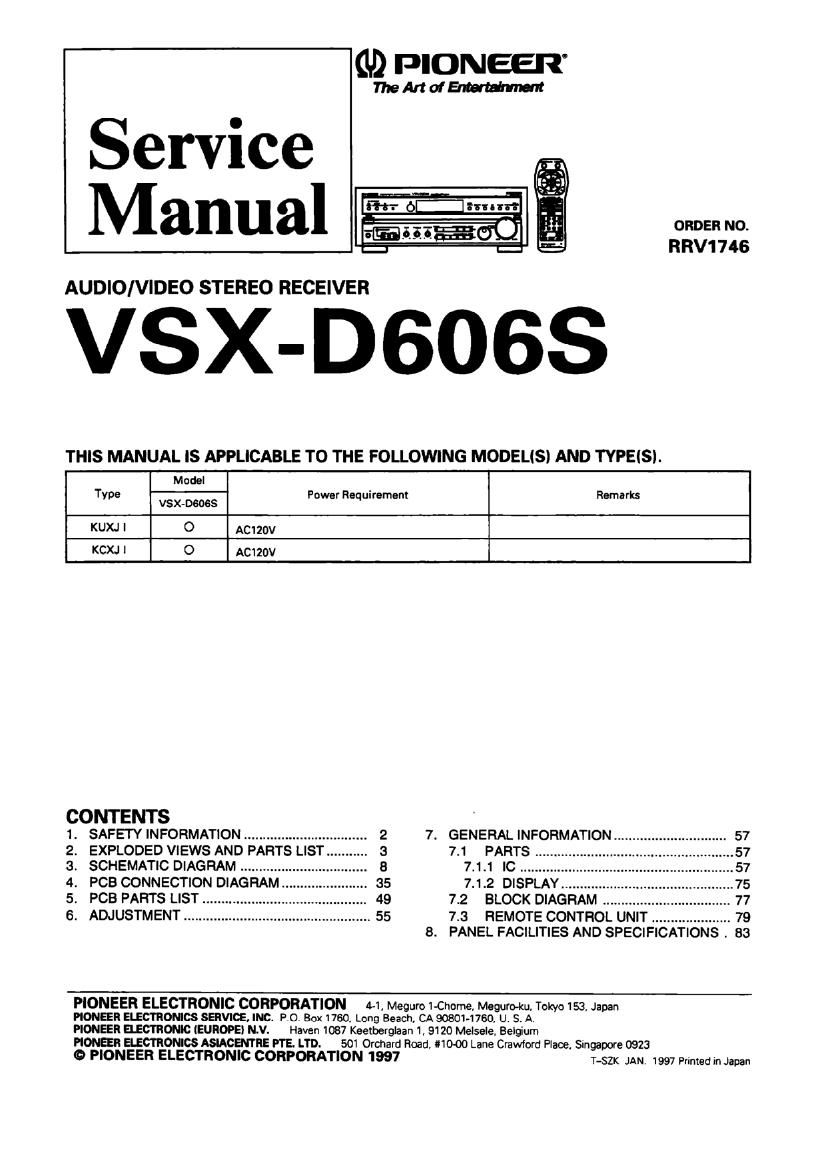 pioneer vsxd 606 s service manual