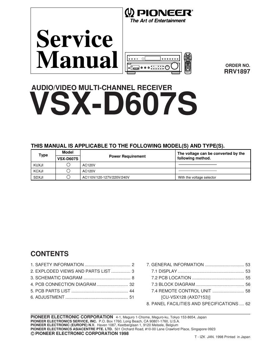 pioneer vsxd 607 service manual