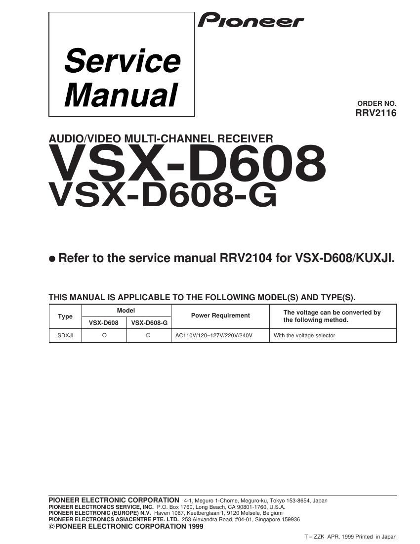 pioneer vsxd 608 service manual