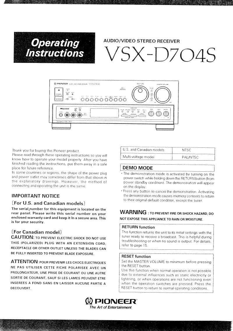 pioneer vsxd 704 s owners manual