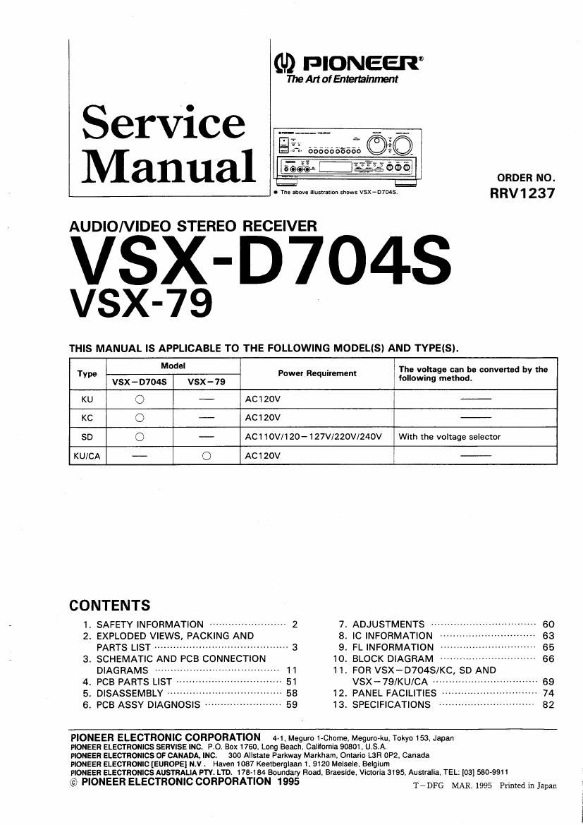 pioneer vsxd 704 s service manual