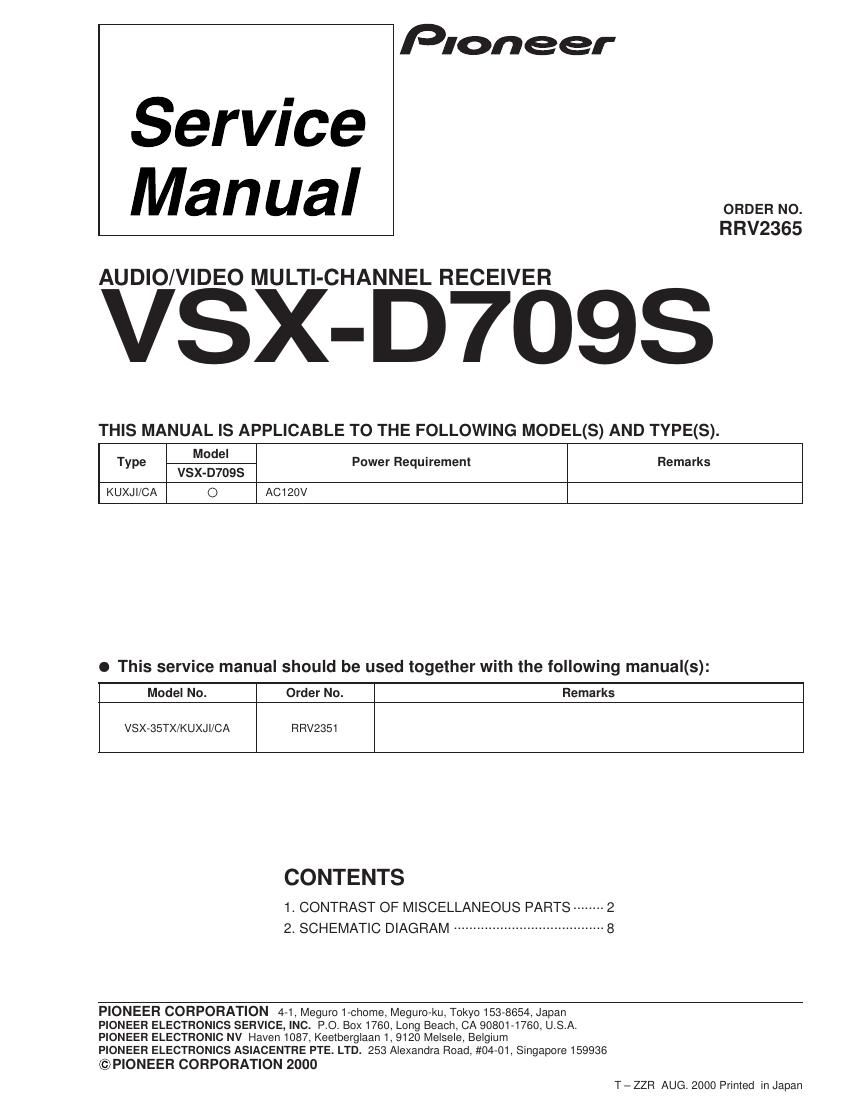 pioneer vsxd 709 service manual
