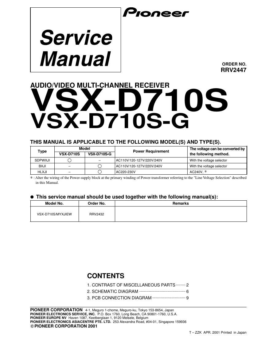 pioneer vsxd 710 service manual