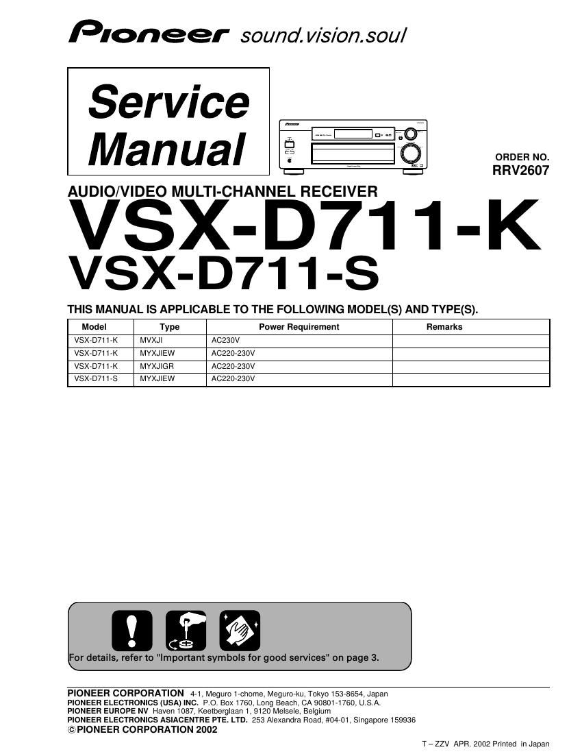 pioneer vsxd 711 service manual