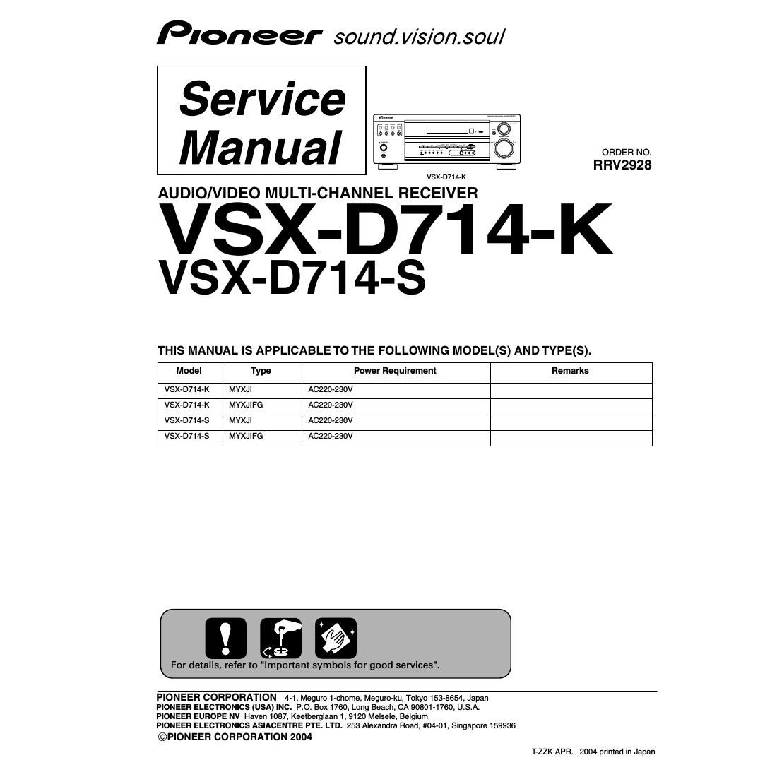 pioneer vsxd 714 service manual