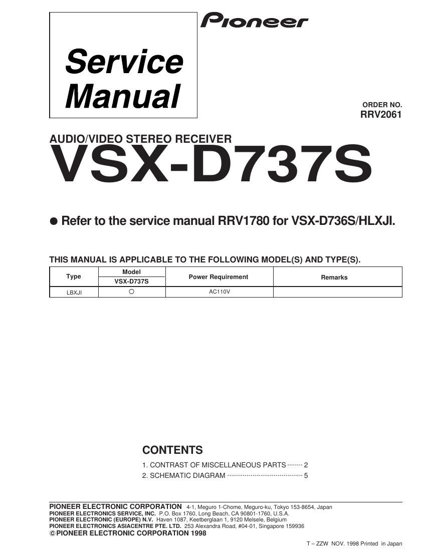 pioneer vsxd 737 service manual
