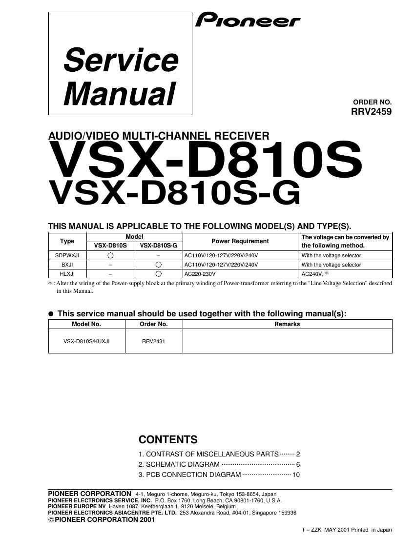 pioneer vsxd 810 sg service manual
