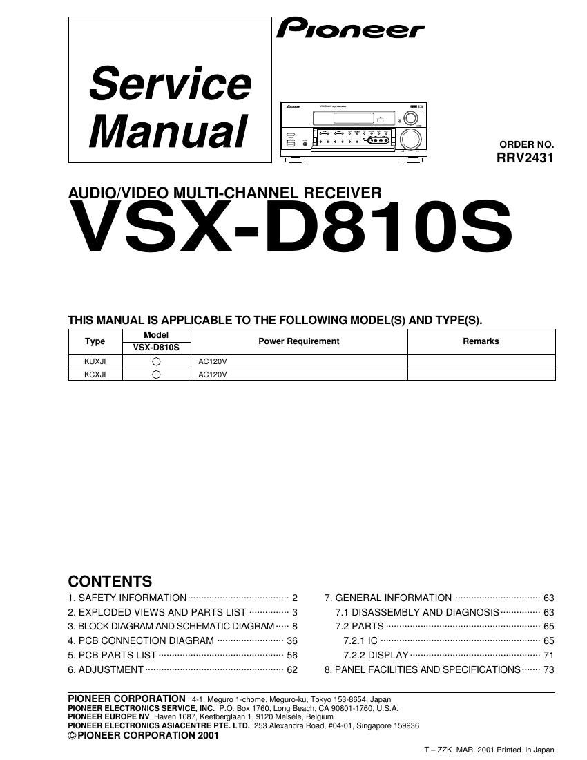 pioneer vsxd 810 service manual