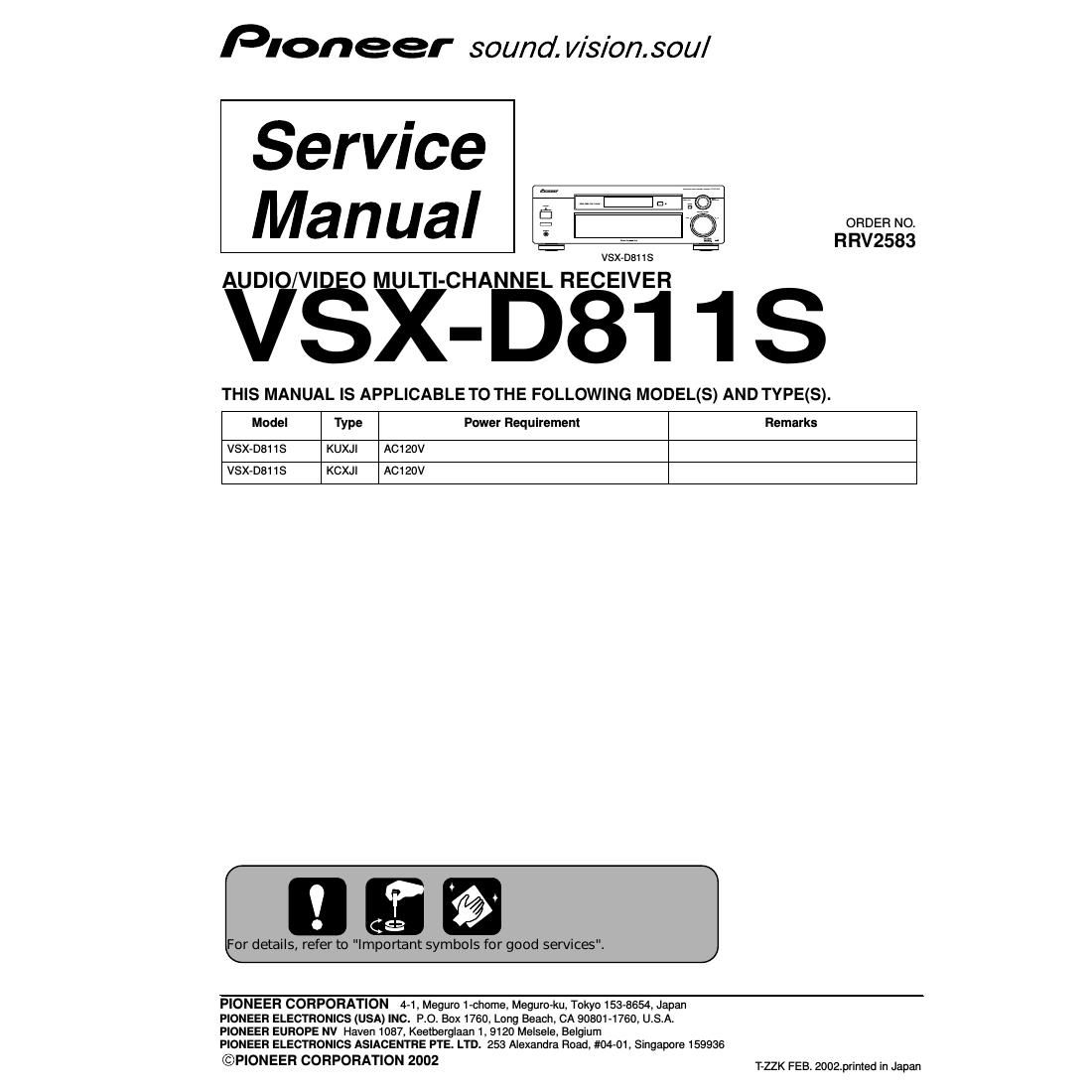 pioneer vsxd 811 service manual
