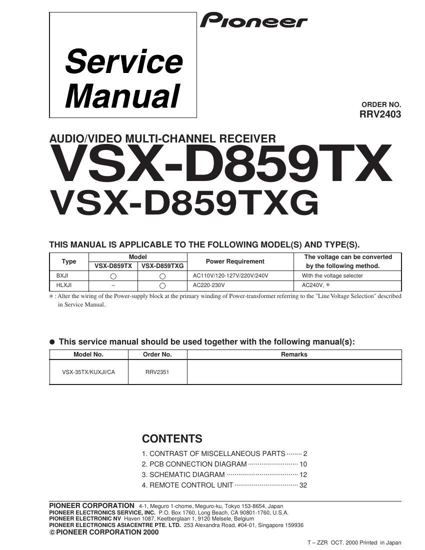 pioneer vsxd 859 tx service manual