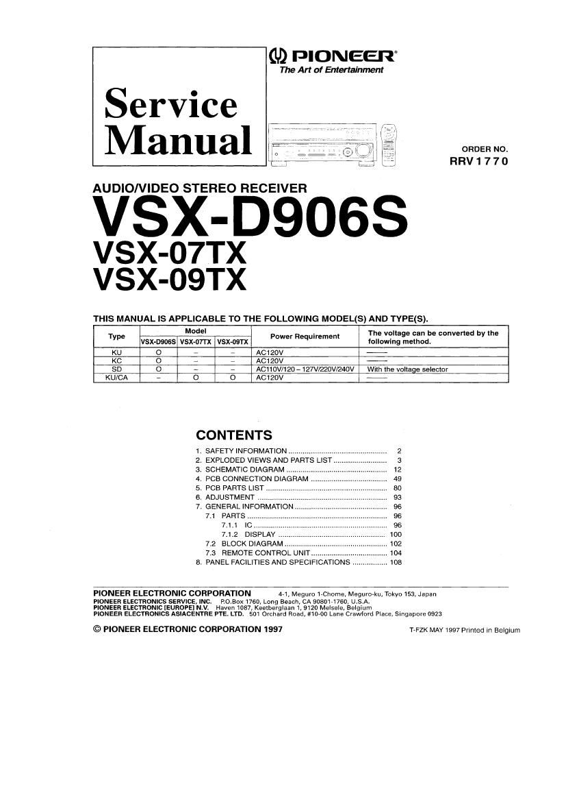 pioneer vsxd 906 s service manual