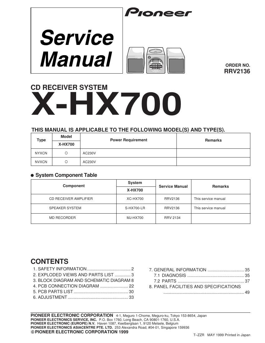 pioneer xhx 700 service manual