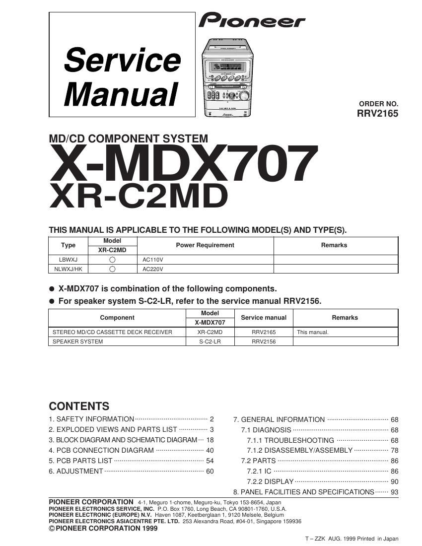 pioneer xmdx 707 service manual