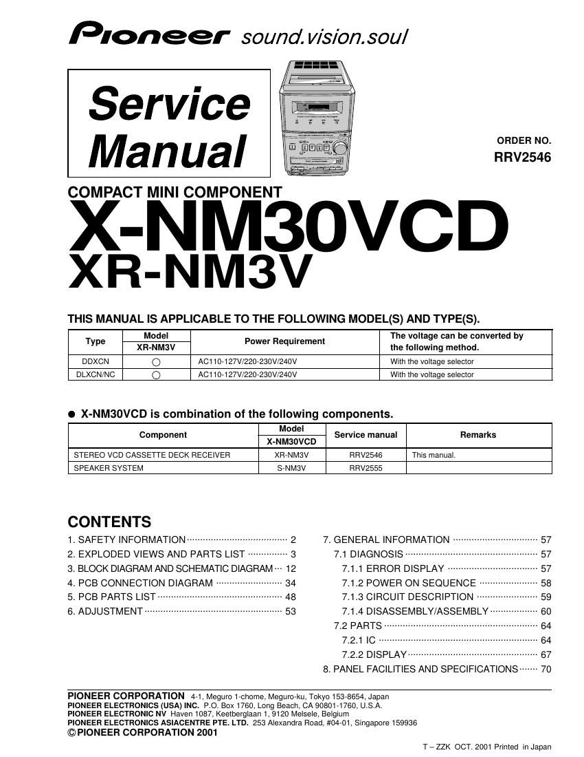 pioneer xnm 30 vcd service manual