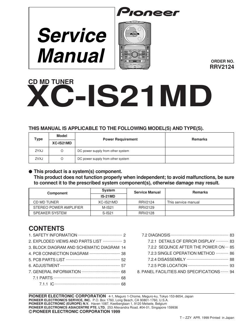 pioneer xcis 21 md service manual
