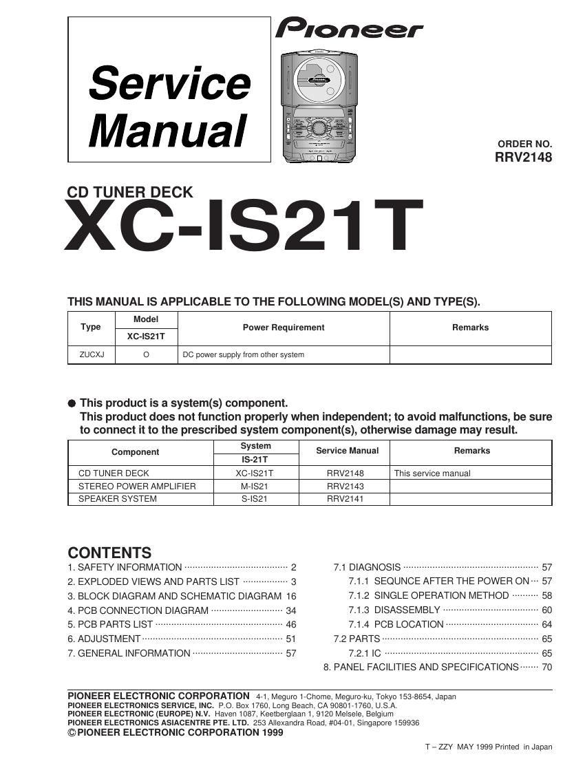 pioneer xcis 21 t service manual