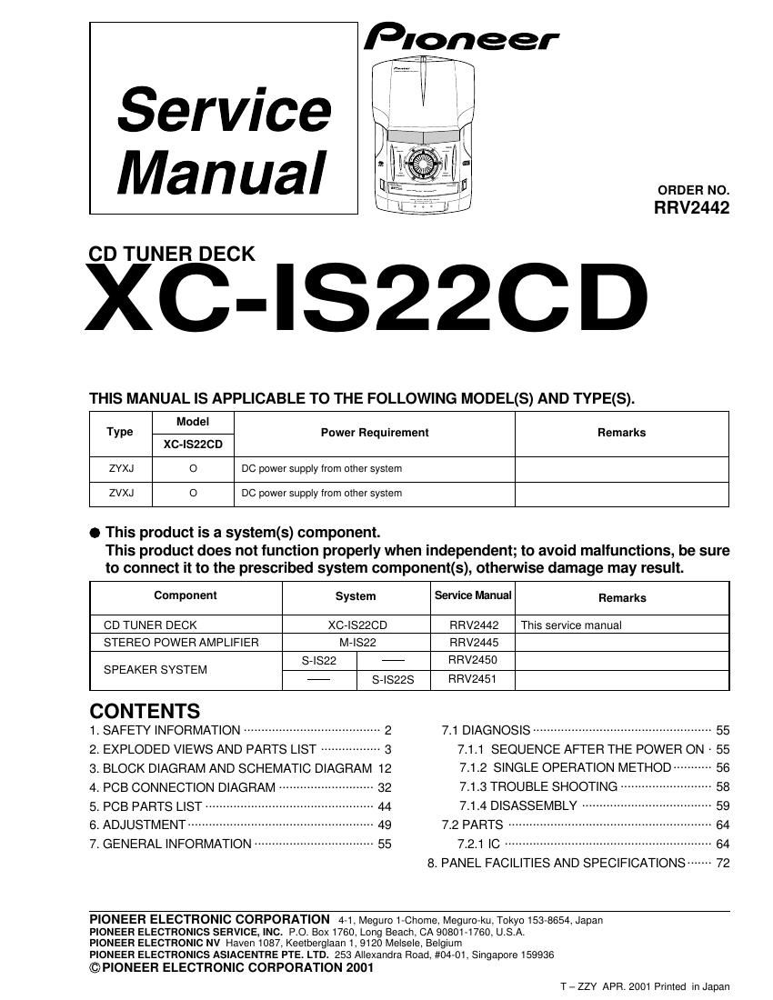 pioneer xcis 22 cd service manual