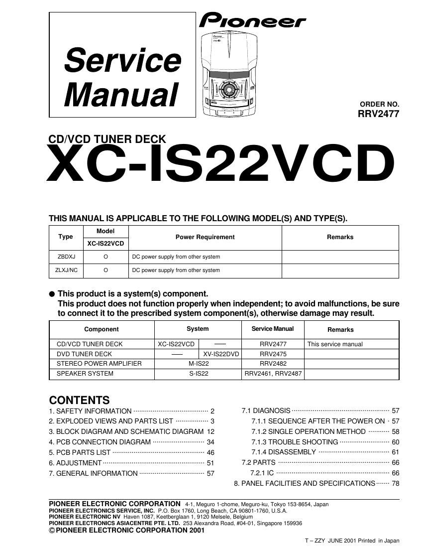 pioneer xcis 22 vcd service manual