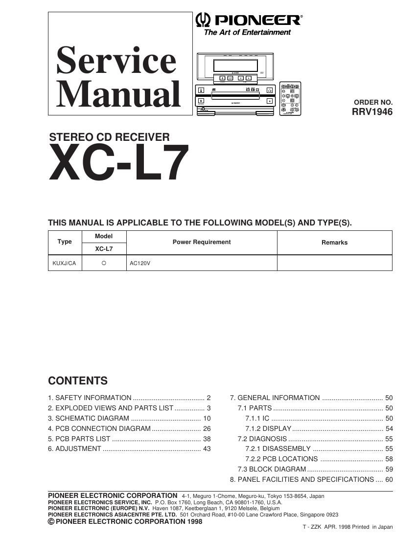 pioneer xcl 7 service manual