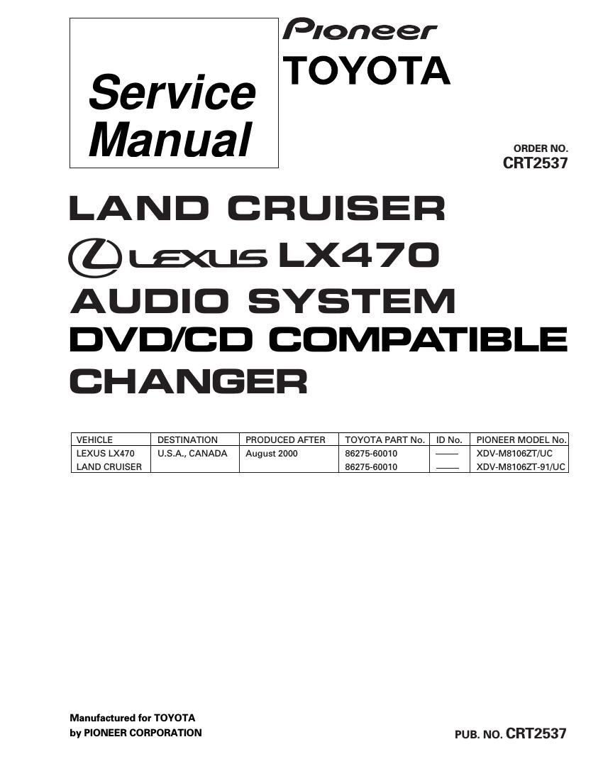 pioneer xdvm 8106 zt 91 service manual
