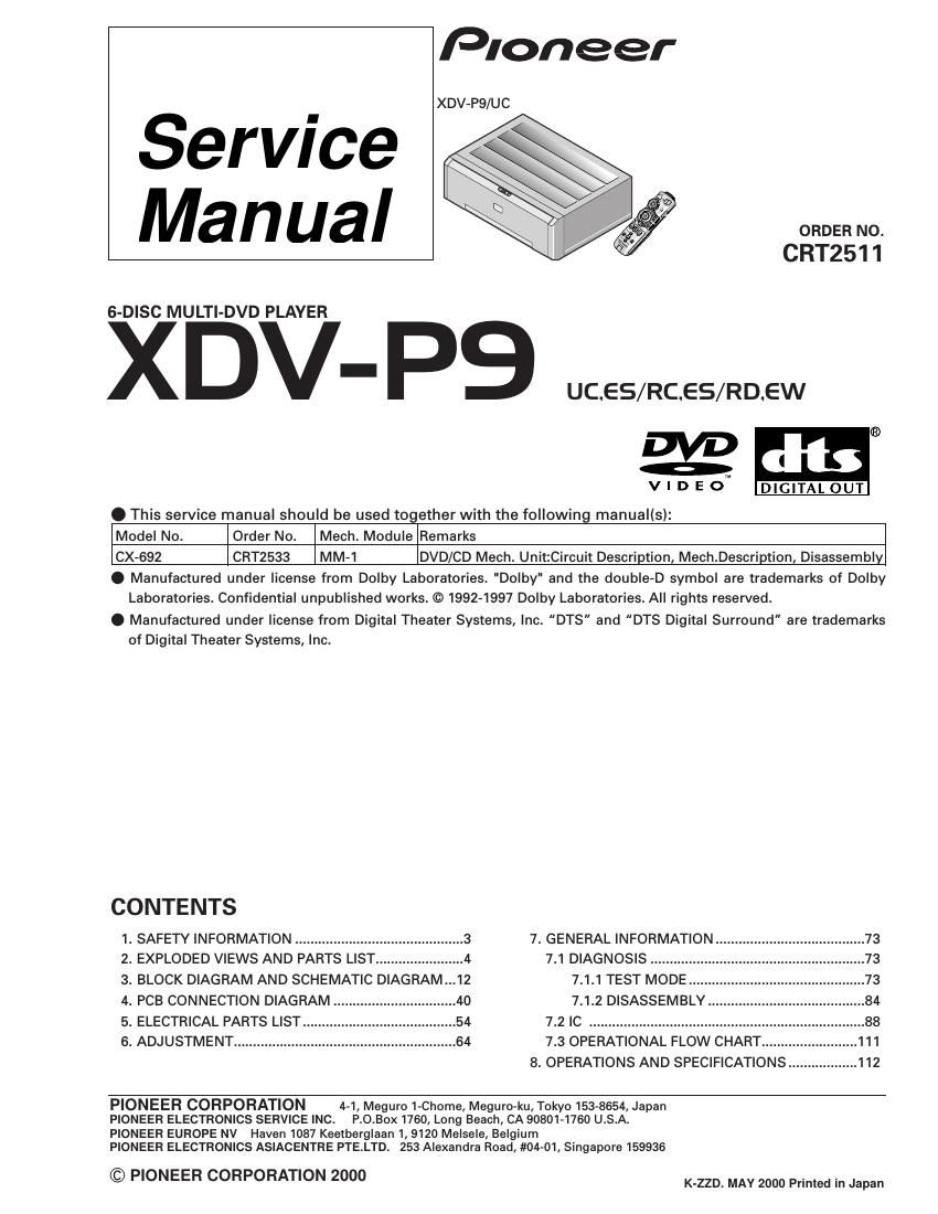 pioneer xdvp 9 service manual