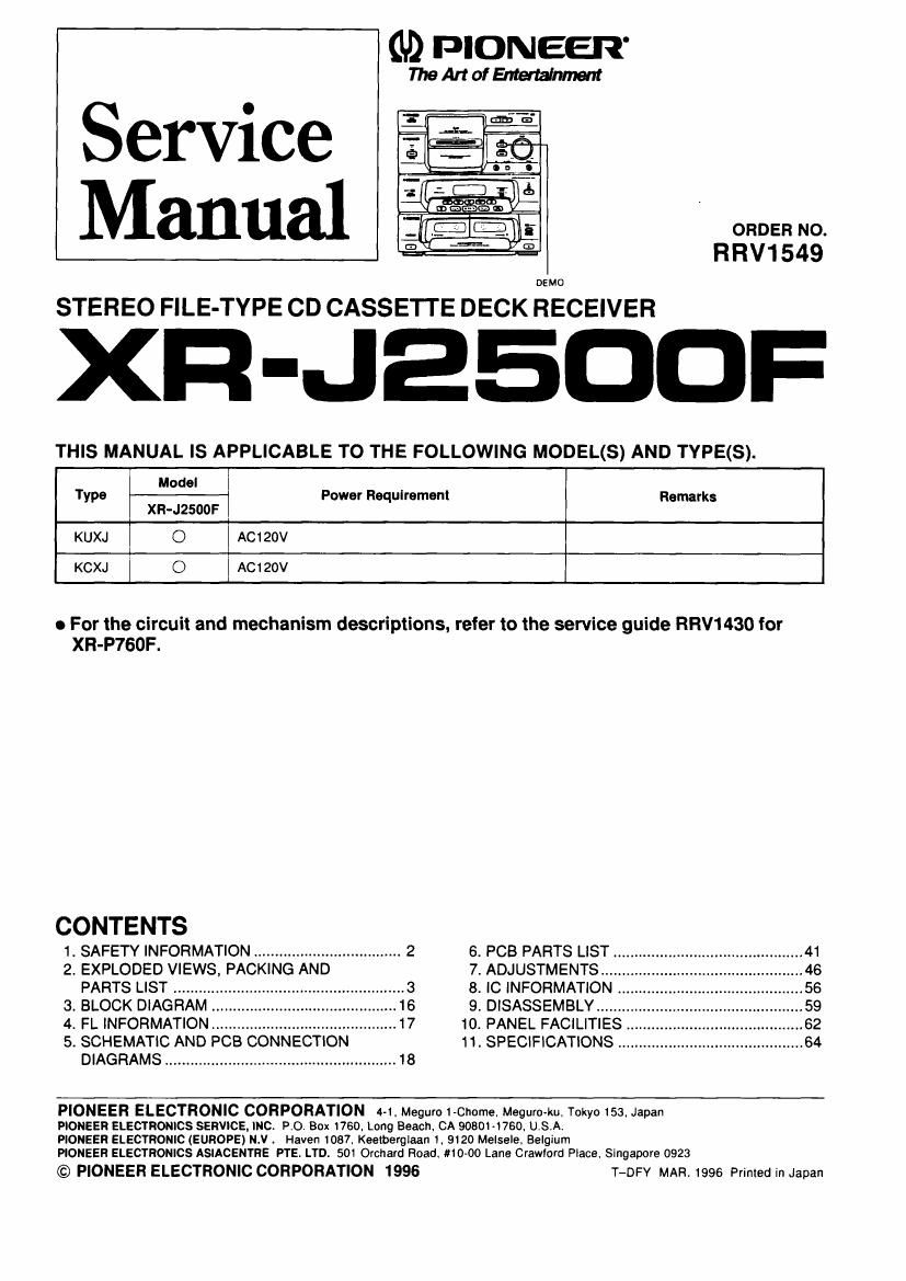 pioneer xrj 2500 f service manual