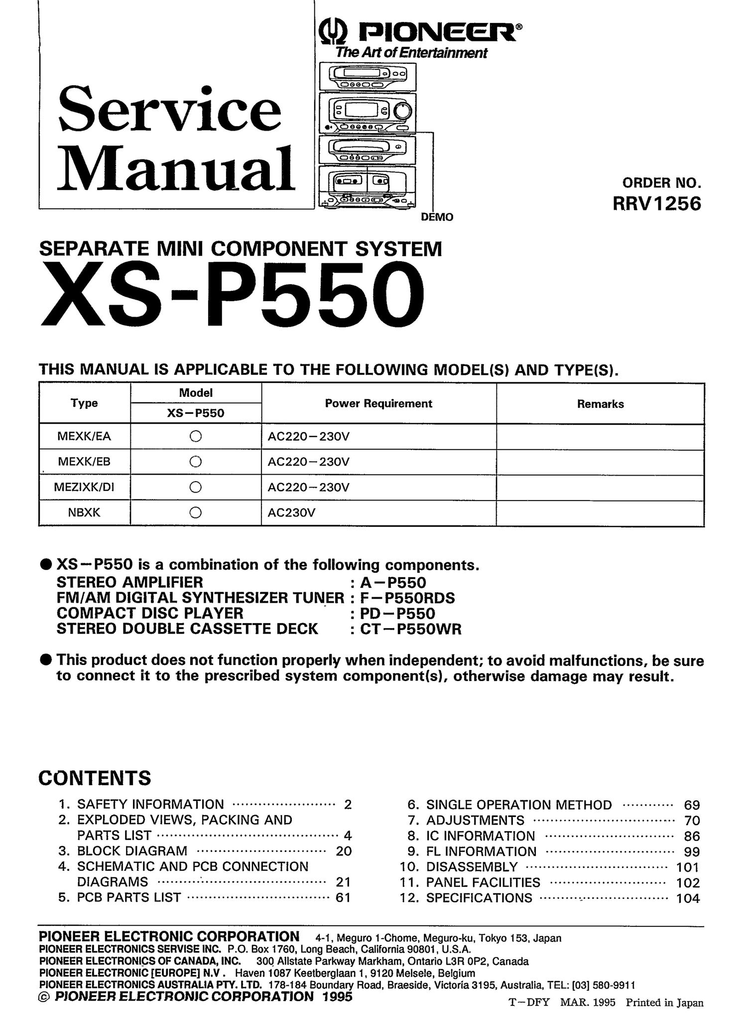 pioneer xsp 550 service manual