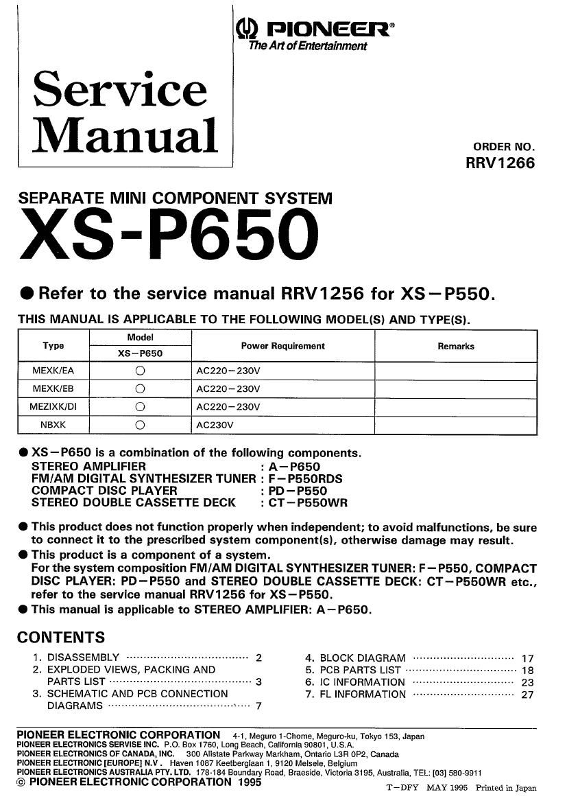 pioneer xsp 650 service manual