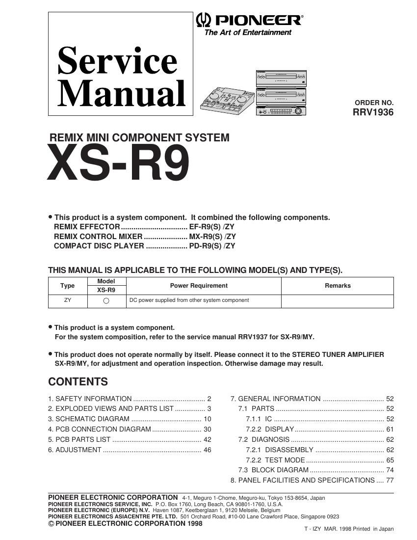 pioneer xsr 9 service manual