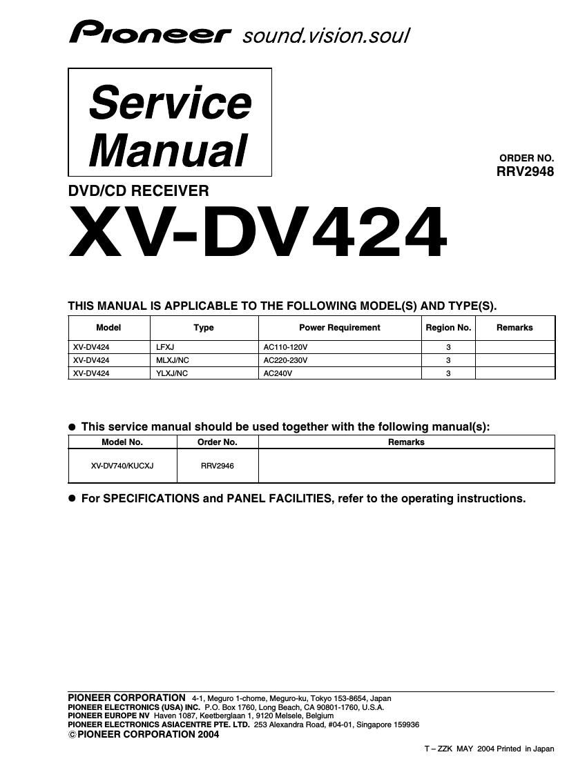 pioneer xvdv 424 service manual