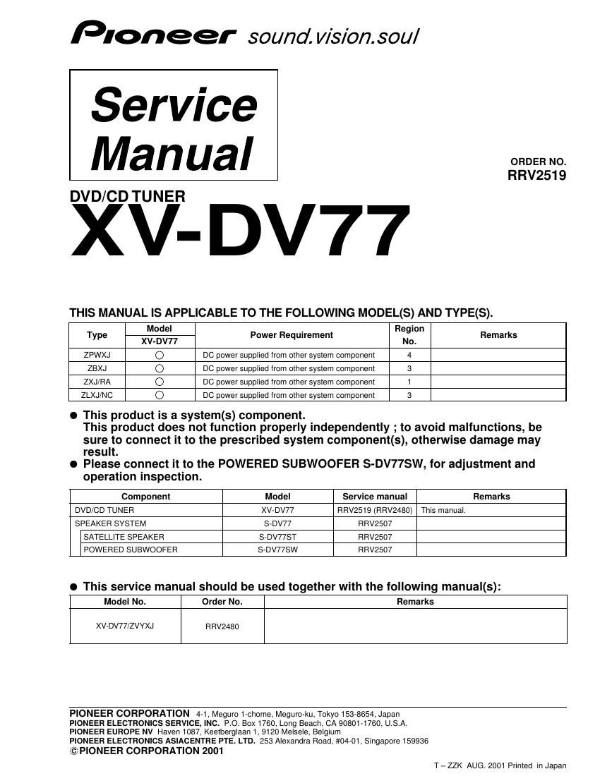 pioneer xvdv 77 service manual